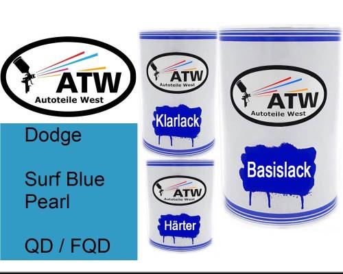 Dodge, Surf Blue Pearl, QD / FQD: 500ml Lackdose + 500ml Klarlack + 250ml Härter - Set, von ATW Autoteile West.